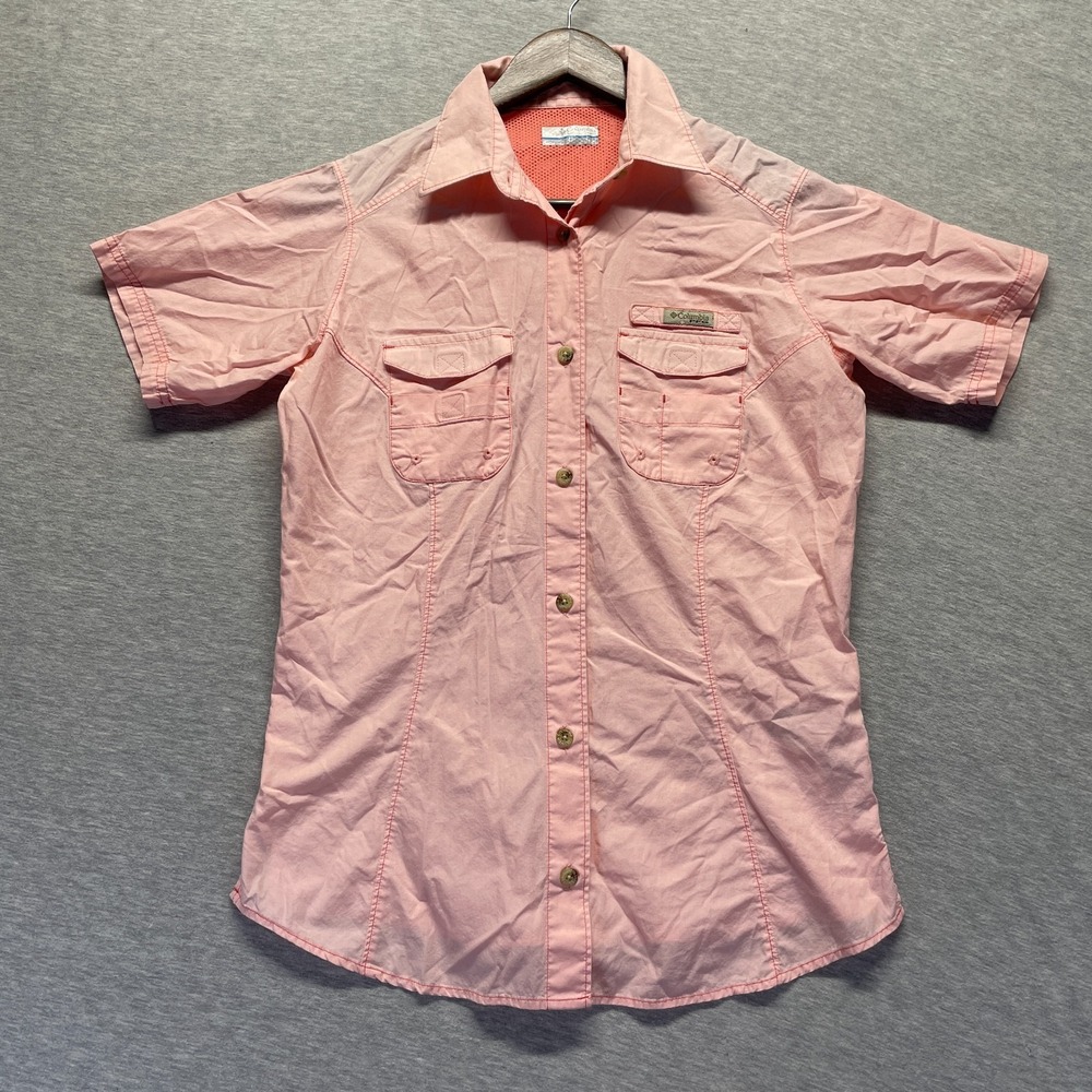 Columbia PFG Performance Fishing Gear Fishing Shirt Womens Small Pink Button Up